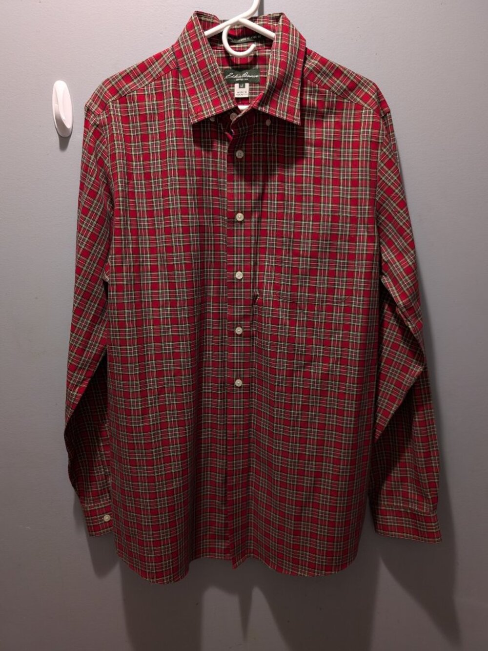 Eddie Bauer Mens Red Plaid Wrinkle Resistant Long Sleeve Shirt Large Tall